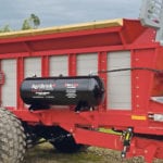 An Agribrink hydraulically driven compressor with a tank feeds the company’s central inflation gear. A gate at each tire valve will drop the air independently, making it one of the fastest in the marketplace at moving from road to field. | Agribrink photo