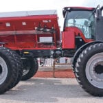 The CaseIH Trident in spreader-clothing. The conversion to a sprayer takes about three quarters of an hour, says the company. | Michael Raine photo