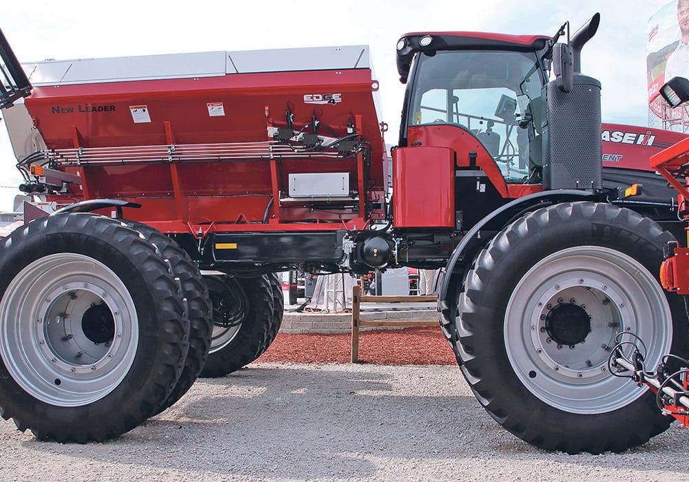 The CaseIH Trident in spreader-clothing. The conversion to a sprayer takes about three quarters of an hour, says the company. | Michael Raine photo