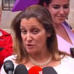 Foreign Minister Chrystia Freeland held a press conference Friday afternoon after NAFTA negotiations broke off without an agreement. Negotiations will resume Wednesday. Freeland said she will continue to work toward a deal that is beneficial for Canadians. | Screencap via CNBC.com
