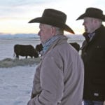 Gary Guichon, left, chats with Alberta RCMP livestock investigator Cpl. Lindsey Anderson about rustled cattle in the area. | Geoff Morrison photo