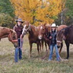 Cassidy, left, and Ashley Weber, spend time with their rodeo horses on the family farm near Carlyle, Sask. | Karen Briere photo