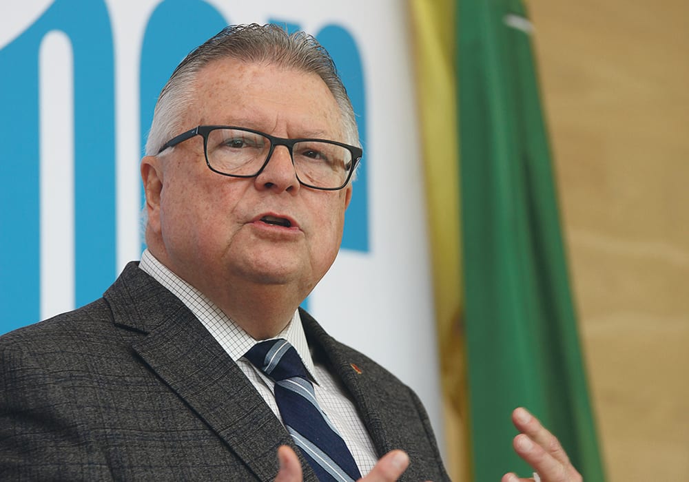 Ralph Goodale, Saskatchewan MP and minister for public safety, speaks in Saskatoon at a Chamber of Commerce event about the United States-Mexico-Canada Agreement.  |  Michael Raine photo