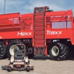With a tank capacity of 30 tonnes of sugar beets, one Hexx Traxx tank is equal to one semi load. The 1:1 tank:semi ratio is just one of the efficiencies of the giant beet harvester. | Ron Lyseng photo