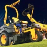 The TurfPrinter is similar to a typical riding mower. It uses small high-velocity jets of air to lay the blades of grass down in a specific direction, as determined by the art file prescription map created by the NGT artist or programmer. The blasts of air are more than 300 m.p.h. and one millimeter thick. | Pete Davis photo
