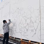 John Ellenberger wipes the morning condensation from a mural he’s working on in the open air at his acreage home. He’s redoing a memorial mural honouring soldiers who fought during the First World War and Second World War that he painted in the early 1990s. The mural will be installed at the Royal Canadian Legion in Iriquois, Ont. | Maria Johnson photo