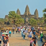 Crowds of visitors fill the main entrance to Angkor Wat. | Arlene and Robin Karpan photo