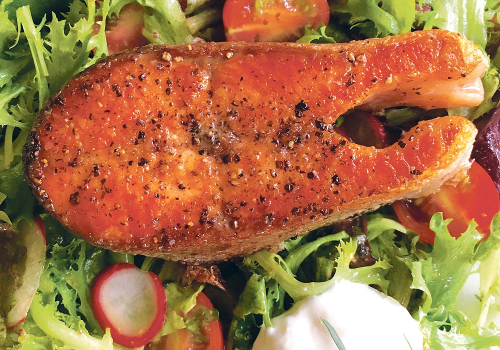 Pan fried steelhead trout steaks pair nicely with a lightly dressed green salad.  |  Sarah Galvin photo