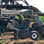 The Pillar Disc Hoe Drill offers robust ground engagement along with precision seed placement and higher operating speeds. The 18-inch disc cuts through heavy trash, while the hoe delivers consistent placement and capacity for the double-shoot system. | Michael Raine photo