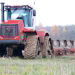 The new MTZ K744 is powered by a 435 h.p. Mercedes engine and employs Bosch electronics and hydraulics. Farmers can swap tires for tracks without further adaptation. | MTZ photo