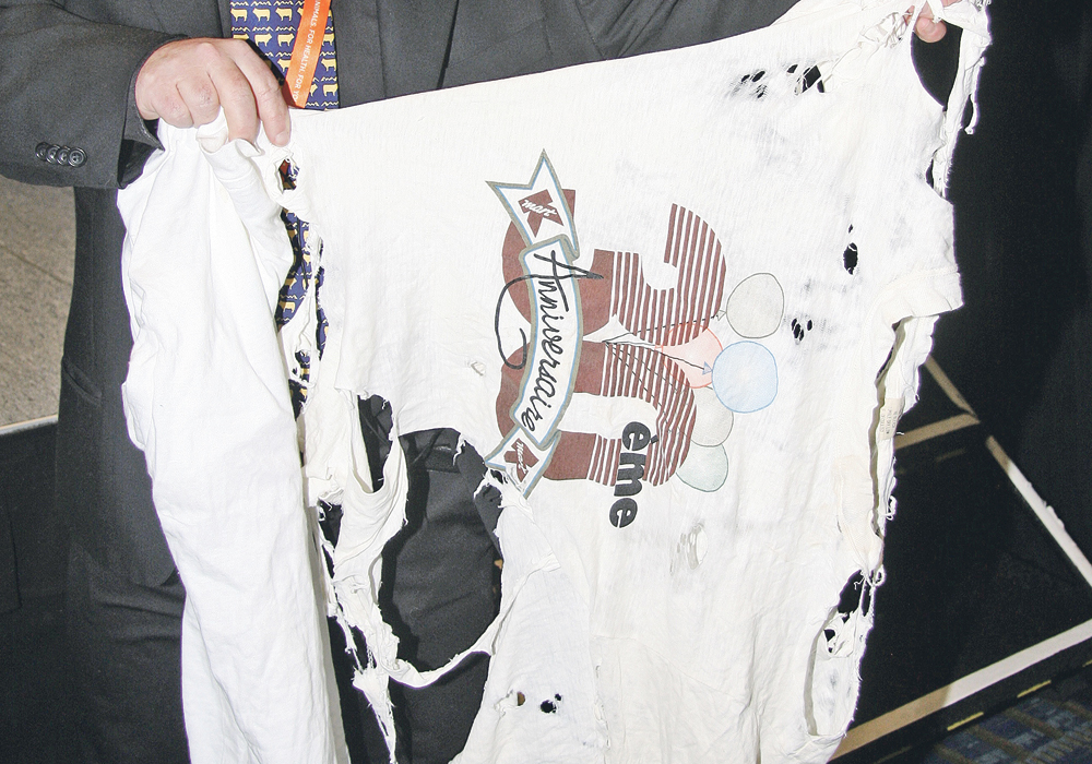 Agriculture Canada researcher Tim McAllister learned that rumen microbes are voracious. As a test, he inserted a cotton T-shirt into a cow’s rumen via a cannula. The next day a rag full of holes was retrieved after being subjected to the digestive process for 24 hours.  |  Barbara Duckworth photo