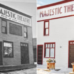 Left, the theatre as it looked in 1930. The Majestic Theatre in Bashaw, Alta., looks almost the way it did when it was built in 1915. | Friends of the Majestic Theatre, Maria Johnson photos