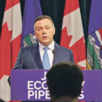 Jason Kenney speaks to reporters in Edmonton the day before the election was called. | Jeremy Simes photo