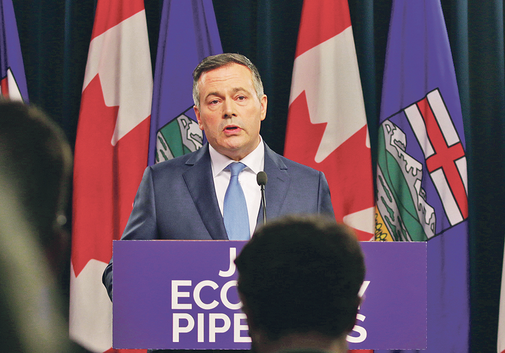 Jason Kenney speaks to reporters in Edmonton the day before the election was called. |  Jeremy Simes photo