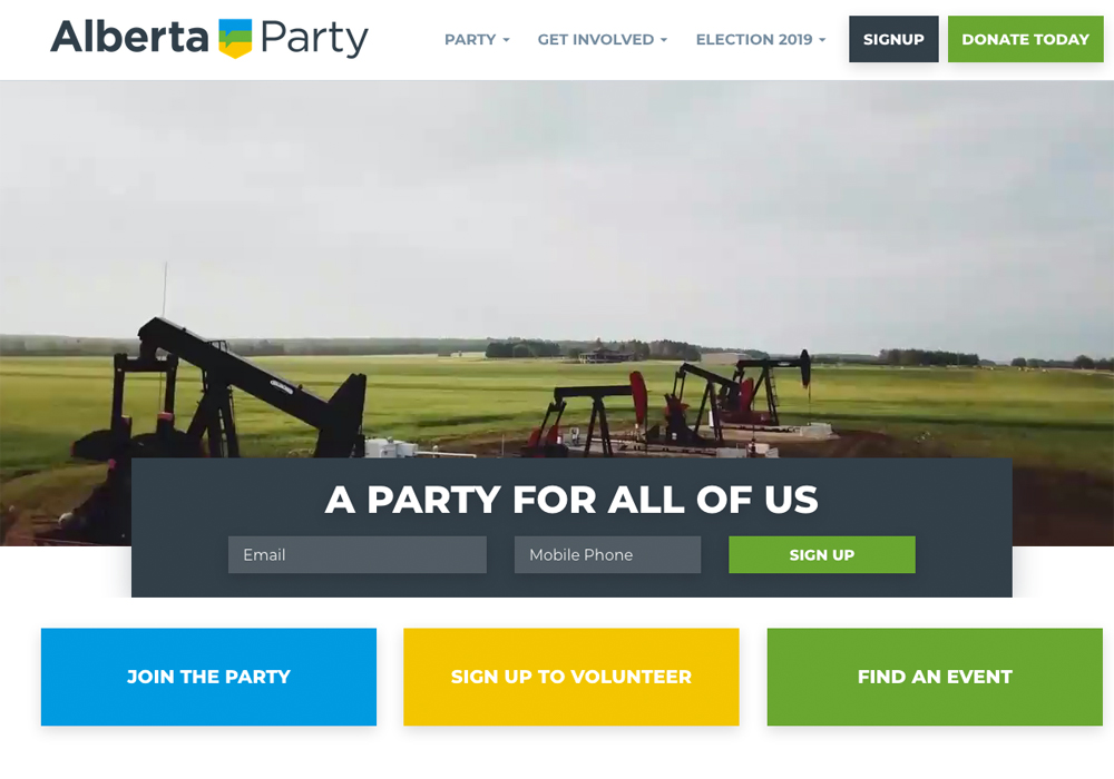 The party's agriculture platform, released April 8, says the party aims to grow Alberta's agriculture industry by $1 billion through new programs and policies. | Screencap via albertaparty.ca