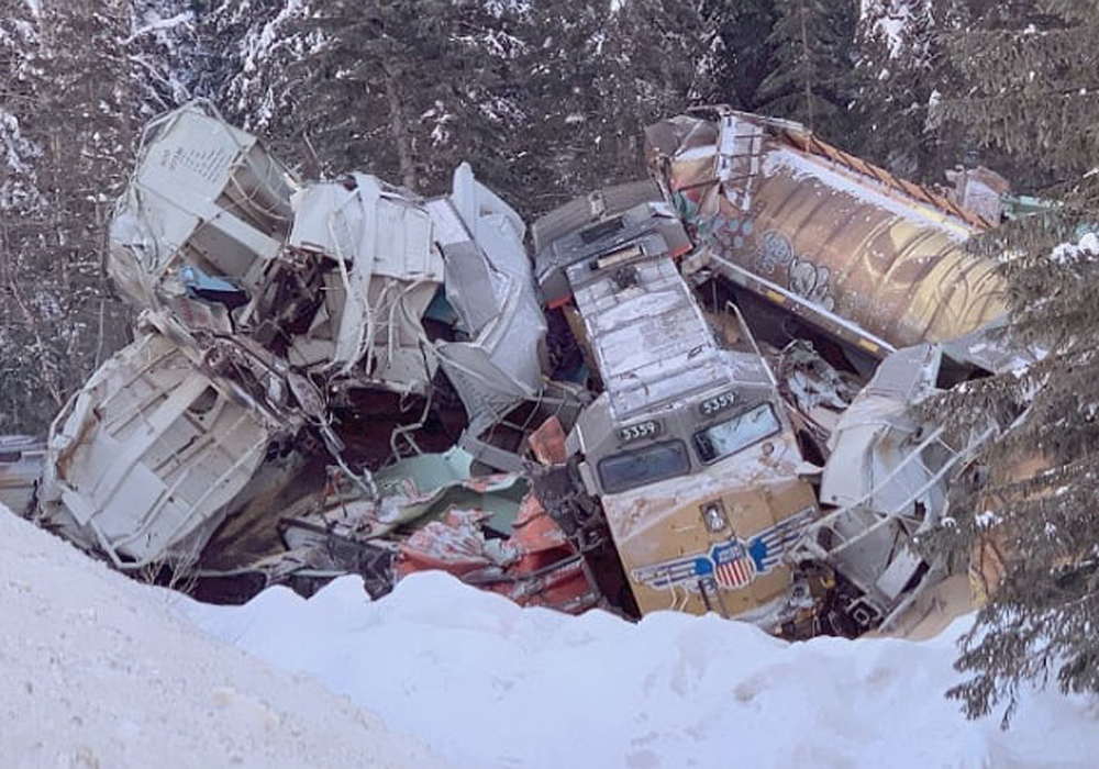 The advisories were issued to Transport Canada on April 11 and stem from TSB's investigation of a deadly train derailment earlier this year near Field, B.C., that killed three Canadian Pacific train crew members. | Twitter/@Globalnews photo