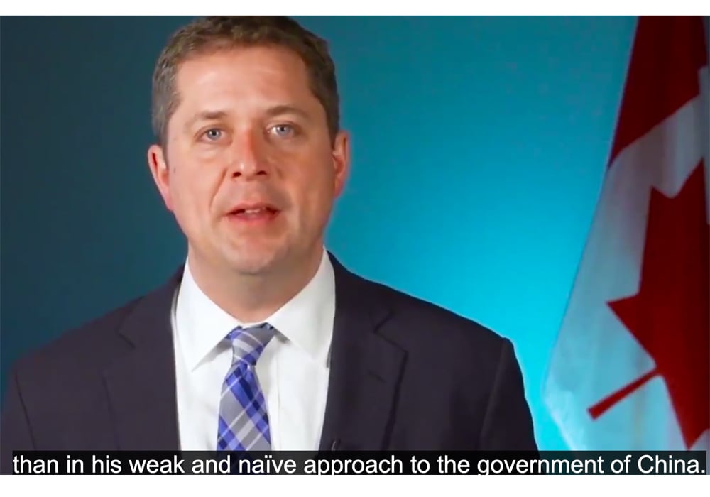 Despite enjoying the support of a high proportion of western canola growers, Conservative party leader Scheer has sounded a hawkish rather than conciliatory note when talking about China.  | Screencap via Twitter/@AndrewScheer