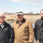 Tim Mitschke, left, David Zerr and Neil Rathgeber from the Langenburg and Churchbridge rural municipalities advocate for organized agricultural water management. | Karen Briere photo
