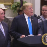 U.S. President Donald Trump announces a $16 billion assistance package for farmers and ranchers May 23 while ag secretary Sonny Perdue looks on. | Twitter/@WhiteHouse photo