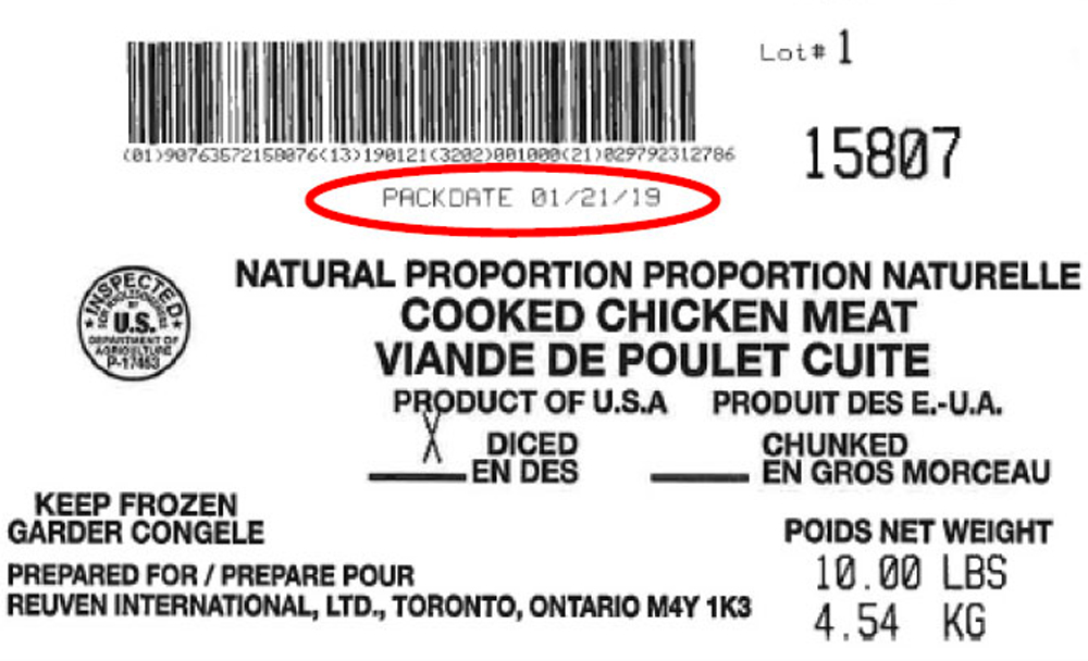 Reuven International Ltd. brand of Natural Proportion Cooked Chicken Meat and Sysco brand Natural Proportions Cooked Shredded Chicken are the latest to be recalled due to possible contamination with listeria bacteria. | CFIA photo