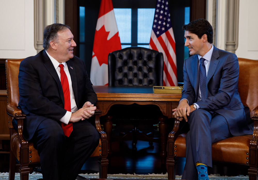 Trudeau and Canadian Foreign Minister Chrystia Freeland met U.S. Secretary of State Mike Pompeo in Ottawa for talks on Thursday. | Twitter/@JustinTrudeau photo