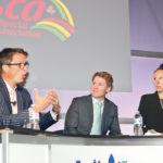 Sylvain Charlebois of Dalhousie University, left, Chris Marinangeli of Pulse Canada and Samara Foisy of Loblaws talk about the booming popularity of plant-based protein during the recent Pulse and Special Crops Convention in Montreal. | Ed White photo