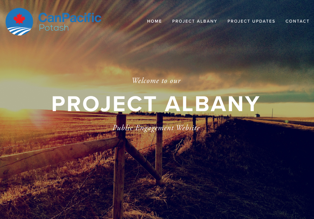 The provincial government has granted conditional environmental assessment approval to CanPacific Potash's Albany project, which is to be located in the Sedley-Francis area. | Screencap via projectalbany.ca