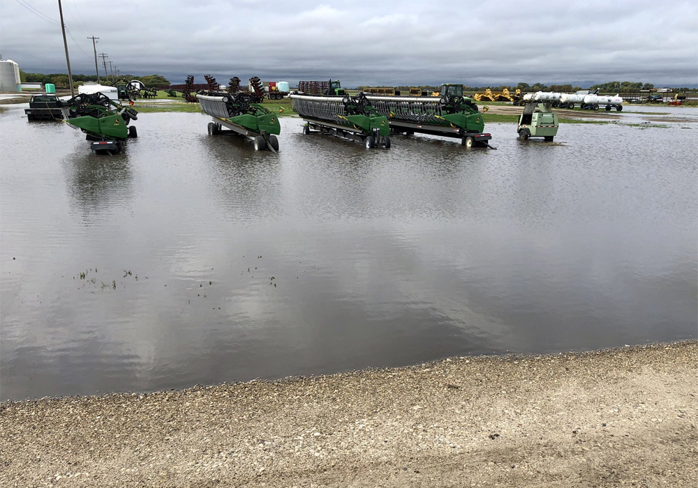 Harvest has been delayed in many areas of Manitoba after 50 to 125 millimetres of rain has fallen since Sept. 20. | Twitter/@CameronHild photo