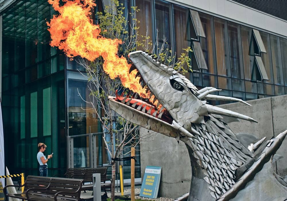 A fire-breathing dragon greeted visitors to the University of Lethbridge Science Commons building Sept. 13 for the grand opening of the new building.  |  Barb Glen photo