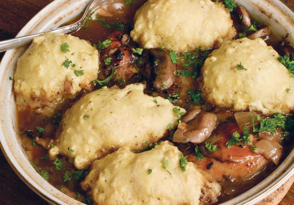 Chicken and dumplings is a traditional comfort food. Add any type of fresh or dried mushroom for a new twist.  |  Sarah Galvin photo