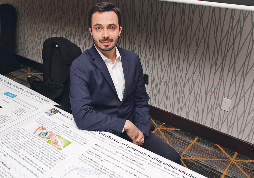 Seyed Ali Goldansaz, a research assistant with Livestock Gentec, has worked on a project that could see a device developed for sheep producers that detects pregnancy and feed efficiency using a blood test.  |  Jeremy Simes photo
