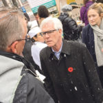 Jim Carr, at the time international trade minister, talks to Brian Chorney of the Manitoba Canola Growers Association last November about an upcoming trade mission to China. Canada’s relationship with the Asian country has since deteriorated significantly. | File photo