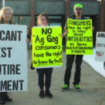 Animal rights protesters make their opinions known during the Dec. 4 court appearance of three people accused of breaking into an Alberta turkey farm in September. | Fort Macleod Gazette/Frank McTighe photo
