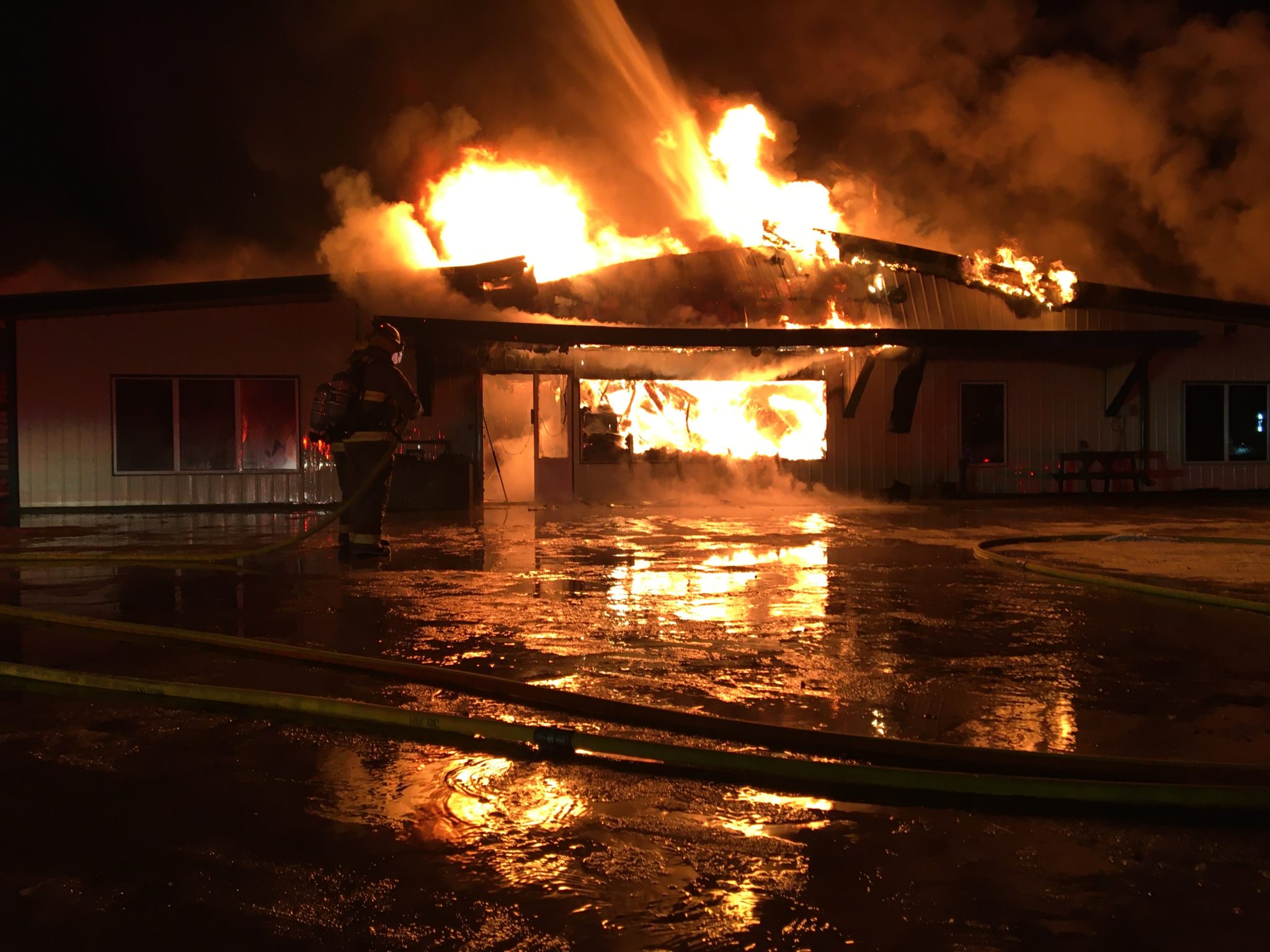 Family Meats Ltd. in Ponoka, Alta., was destroyed by fire earlier this week.  | Ponoka County Protective Services photo

