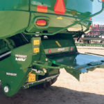 Redekop’s Seed Control Unit attaches below choppers, taking up to 70 h.p. from a mechanical belt drive. | Redekop photo