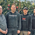 Partners in Doef’s Greenhouses Ltd. include founder Joe Doef, left, Eric Doef, head grower in charge of planning and communication, Paul Doef, labour manager who also does payroll, and Phil Visscher, who handles maintenance, fertigation and accounts payable. They meet regularly and work together to manage issues and make important decisions. | Maria Johnson photo
