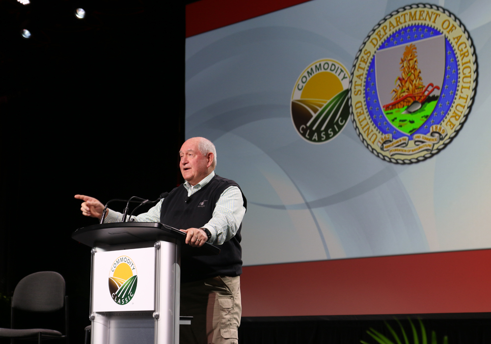 U.S. Secretary of Agriculture Sonny Purdue kicked off day two of the 2020 Commodity Classic conference with a warning to farmers.

"Don't make plans in 2020 for another market facilitation program," he said. | Sean Pratt photo