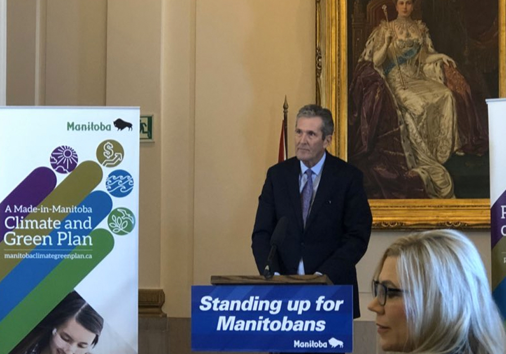 This morning, Premier Brian Pallister introduced the carbon levy and took a swipe at the Liberal government in Ottawa. | Twitter/@MinSGuillemard photo
