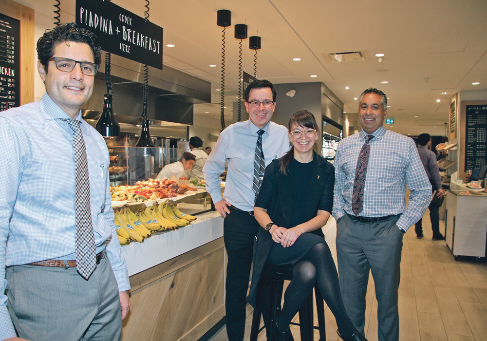 Part of the team at Sunterra Market and Café in Calgary includes Jose Lomeli, vice-president of operations and purchasing, left, Glen Price, head of retail operations, Joanna Price, vice-president of accounting, technology and information, and chief operating officer Chris Alladin.  |  Barbara Duckworth photo
