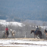 Caleb, Cassidy and Cayde Clark make their way back to the barn after a ride on the ranch. | Barb Glen photo