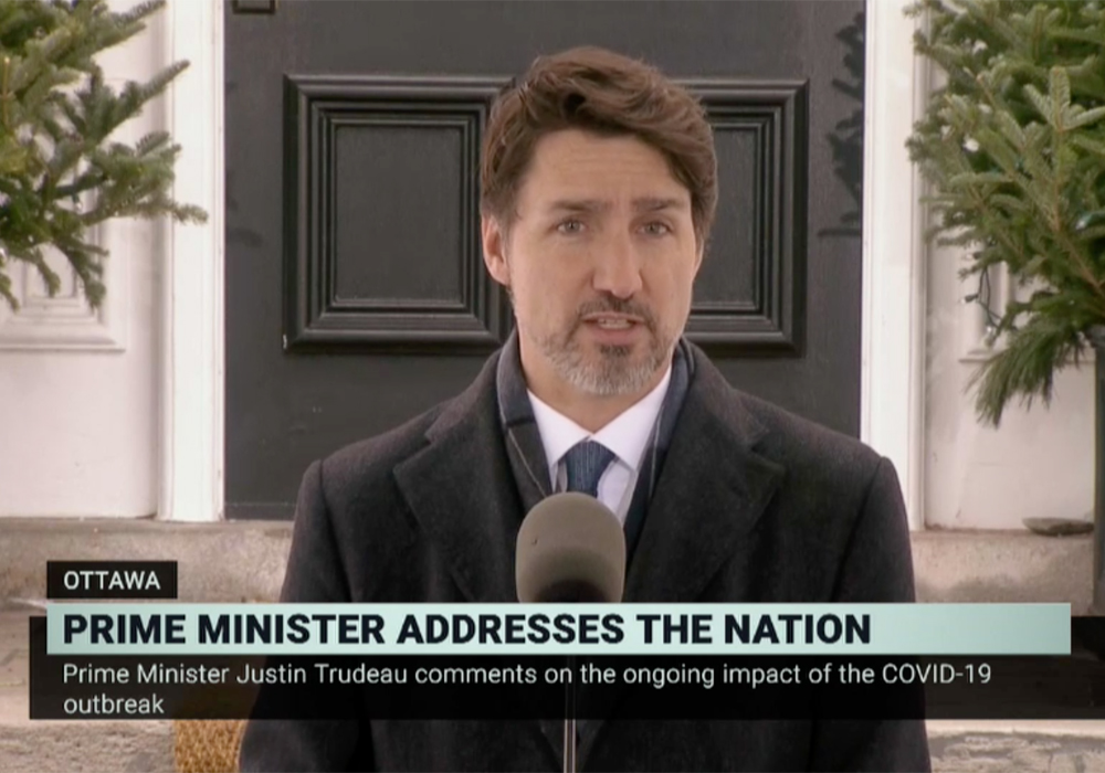 "We're going to be flowing income supports to millions of Canadians," Prime Minister Justin Trudeau said in an interview with 680 News radio. Details of the measures will be outlined on Wednesday, he said. | Screencap via CPAC.ca