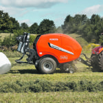 At the front of the new Kubota baler is a starter-chamber, in the middle is the main bale chamber and out-back is the poly-wrapper. All done without stopping the machine. | Kubota Canada photo