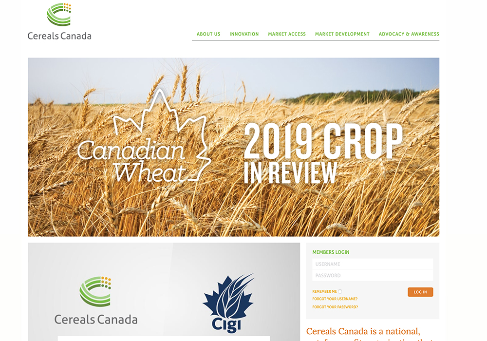 The consolidated organization will operate under the Cereals Canada name. CIGI will retain its name and will operate as a division within the newly amalgamated organization. | Screencap via cerealscanada.ca