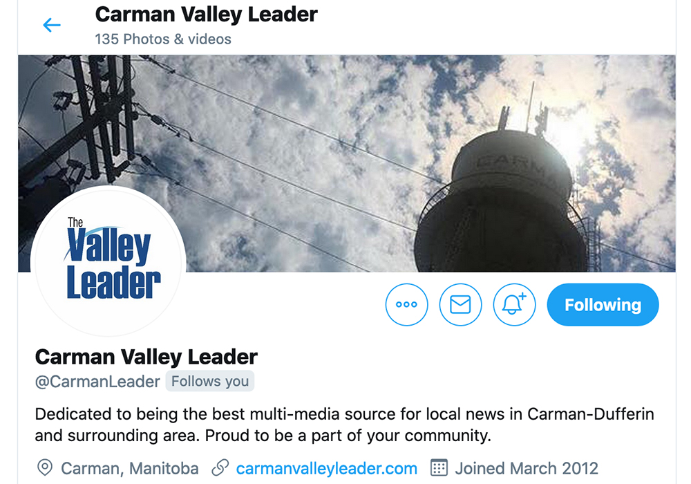In Carman, a farming community of 3,000 people southwest of Winnipeg, the loss of the weekly paper is a significant blow, said Jodi Winkler, executive director of the Carman and Community Chamber of Commerce, especially for seniors in Carman and the surrounding region. | Twitter/@CarmanLeader photo
