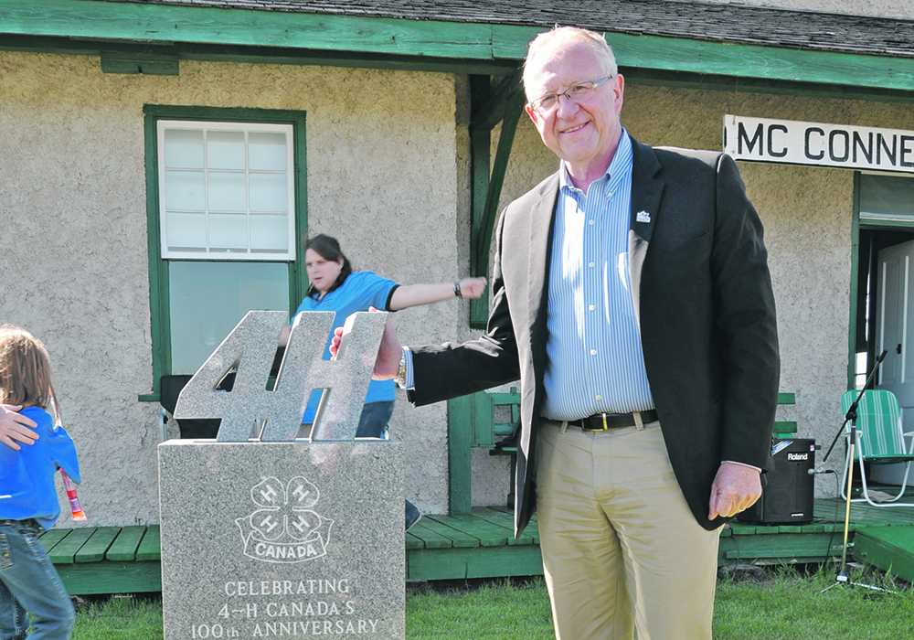 Kim McConnell, a longtime supporter of the 4-H movement, paid to build and erect a cairn in Hamiota, Man., in honour of the McConnell Beef Club.  |  Supplied photo