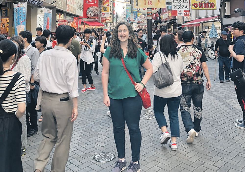 Ellen Crane walks through a crowded street in Osaka, Japan, as part of her research into international perceptions of Canadian beef.  |  Photo supplied by Ellen Crane