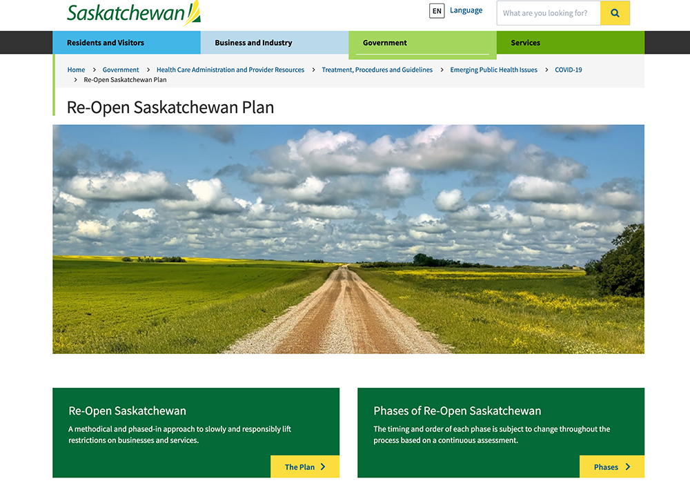 Rural hospital emergency rooms closed as part of Saskatchewan's pandemic plan will begin re-opening mid-June. | Screencap via Saskatchewan.ca