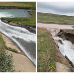 A canal drop structure northwest of Cutbank, Montana, collapsed May 17 and its failure eliminates the method to divert water from the St. Mary River into the Milk. These photos show the structure before, and after the failure. | usrb.gov photo