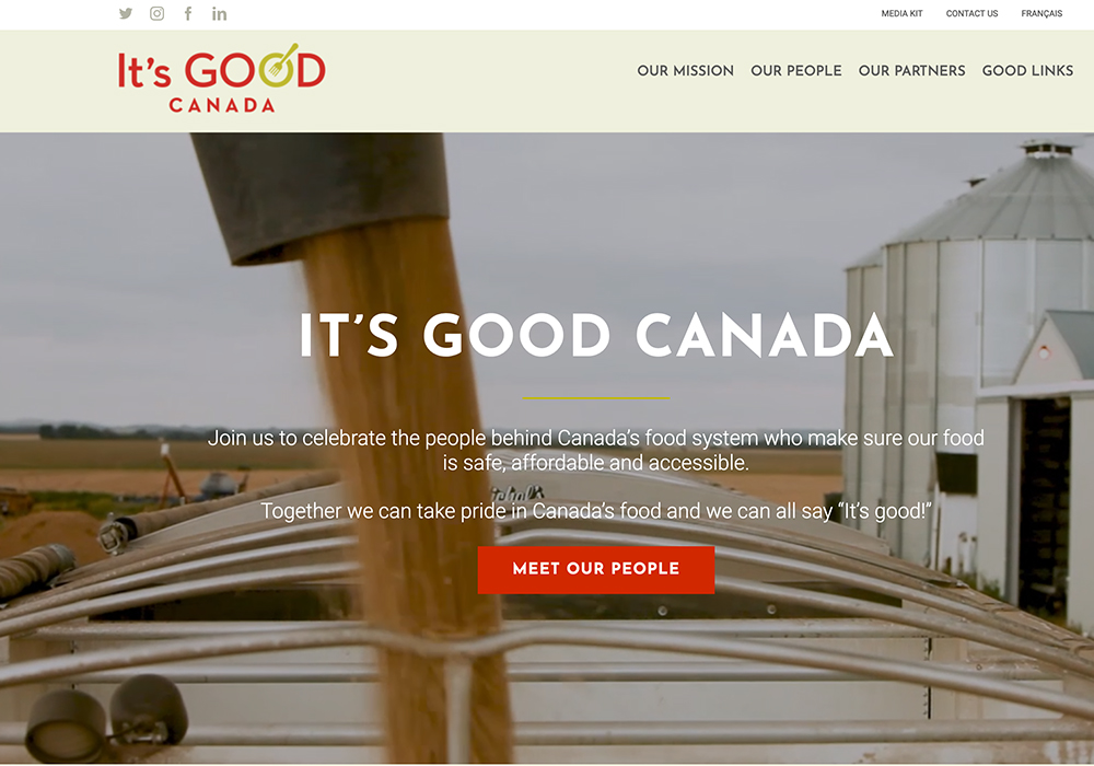 “It’s Good, Canada” will share personal stories of Canadians working across the food supply chain and provide information about farming, transportation, processing, retail and production on its website, itsgoodcanada.ca.  | Screencap via itsgoodcanada.ca