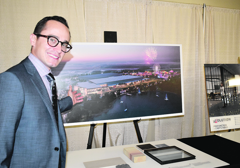Lethbridge Exhibition chief operating officer Mike Warkentin shows an artist’s rendition of the planned new look for Exhibition Park. The provincial government recently announced a $27.5 million investment in the $70 million project that will increase the size of the Lethbridge venue and allow it to attract more national and international events.  |  Barb Glen photo